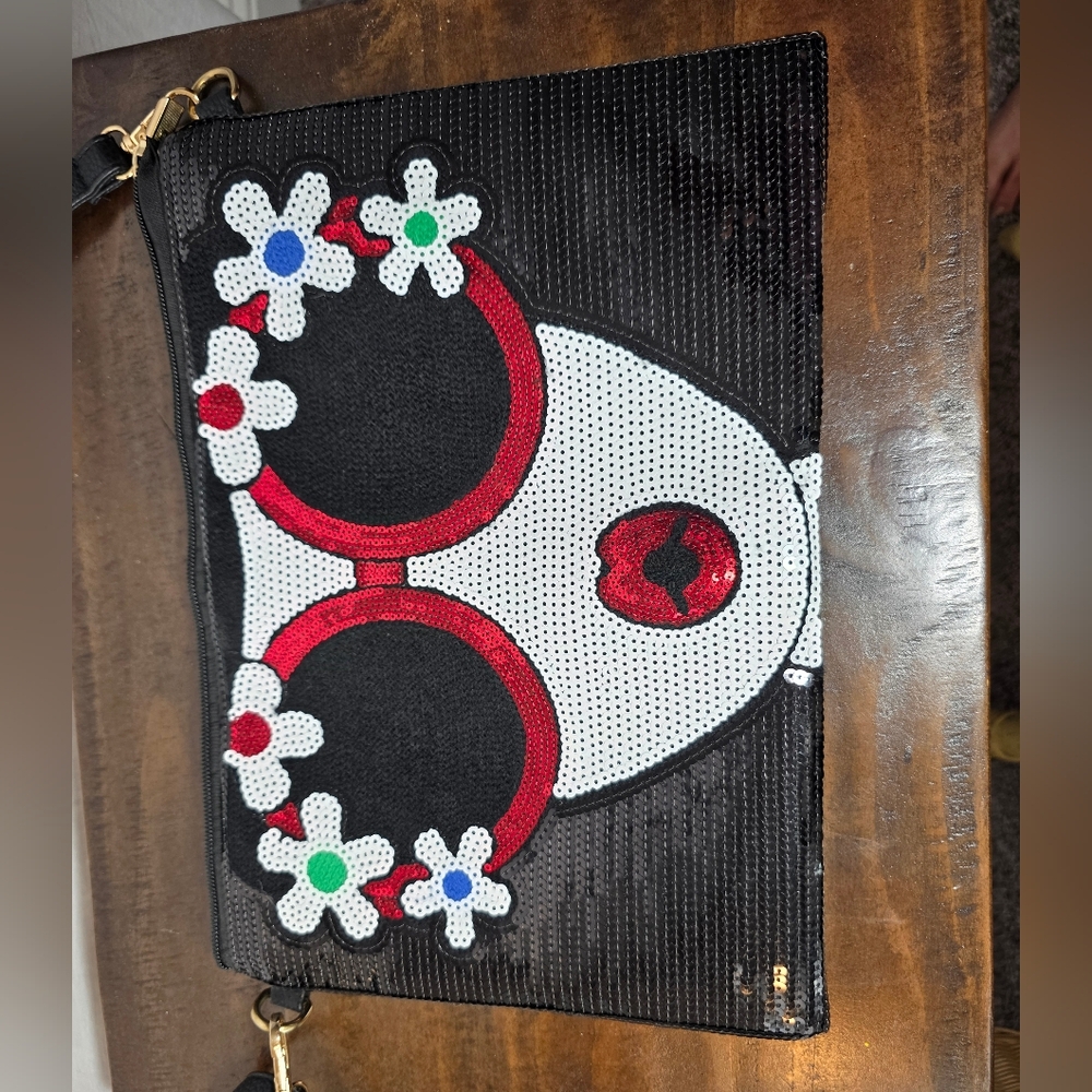 Tiglily Maximalist Sequin Flower Face Purse Coquette Glam Boho Whimsical Pop-Art - Picture 3 of 10